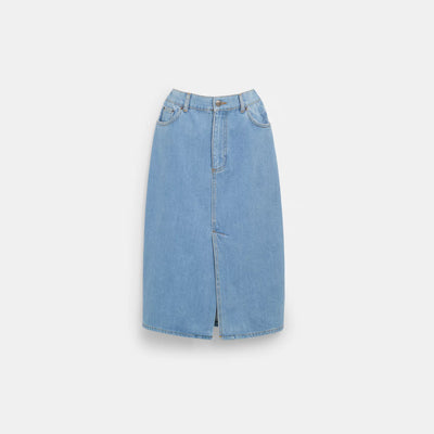 코치 COACH Outlet mid denim skirt,light wash