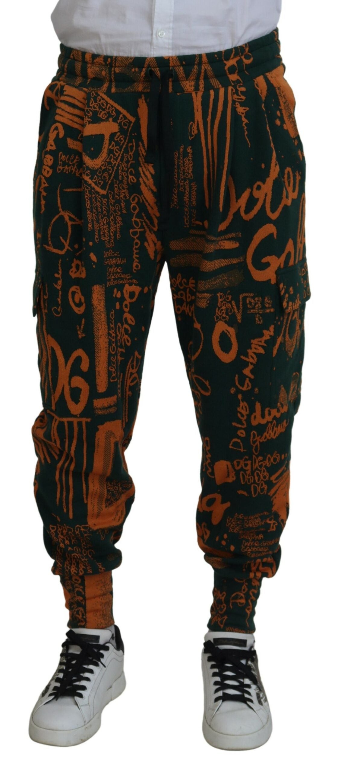 DOLCE & GABBANA Dolce & Gabbana  Logo Print Silk Cargo Jogger Men's Pants