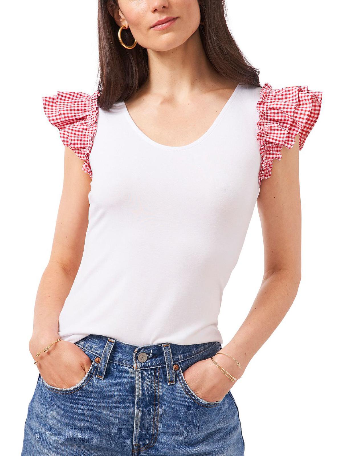 1.state Womens Ruffle-sleeved Knit Blouse In White