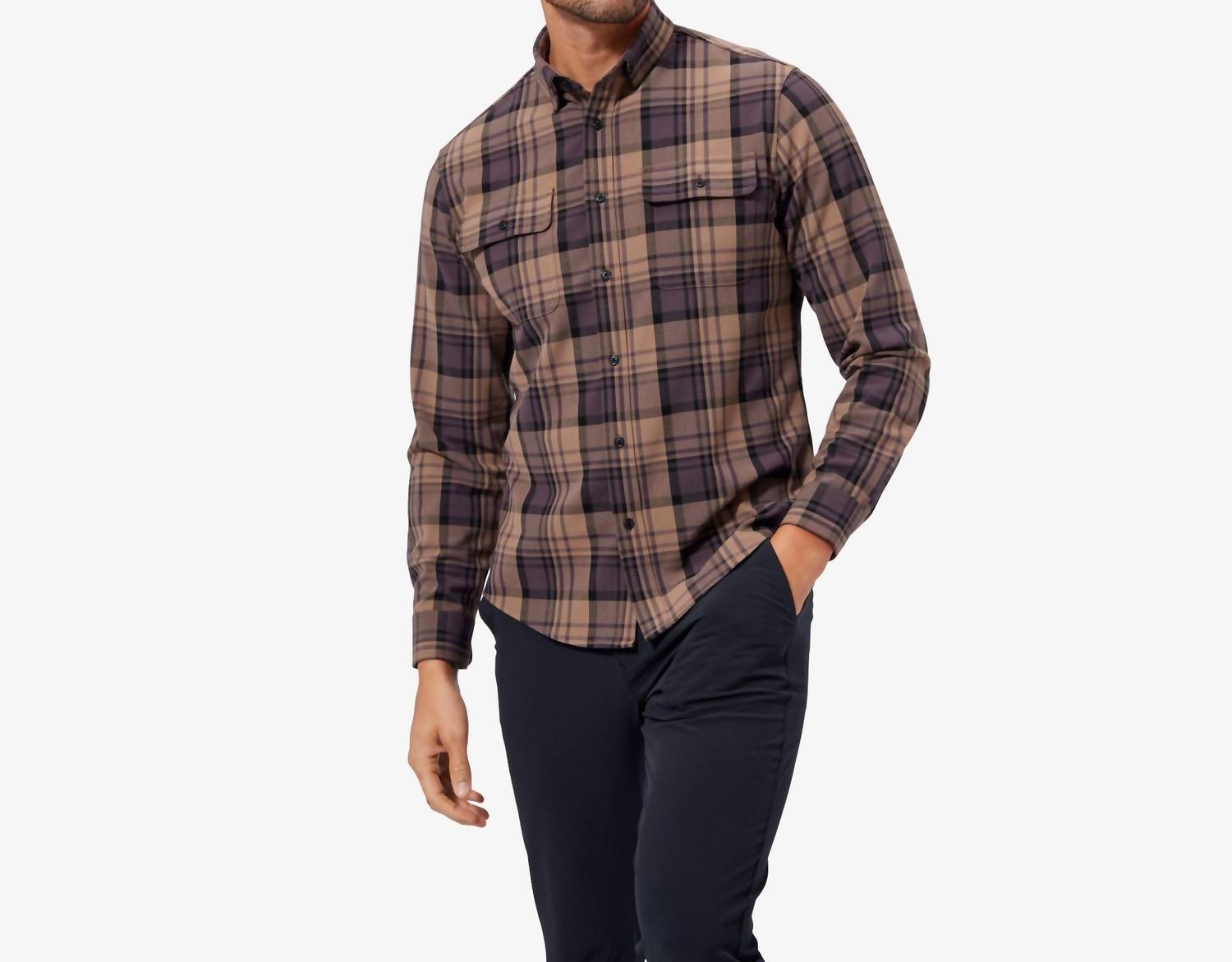 MIZZEN + MAIN Upstate Flannel Shirt In Caribou Brown Plaid