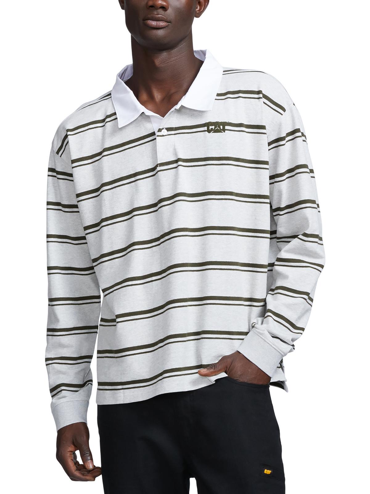 Shop Caterpillar Mens Rugby Striped Polo In Grey