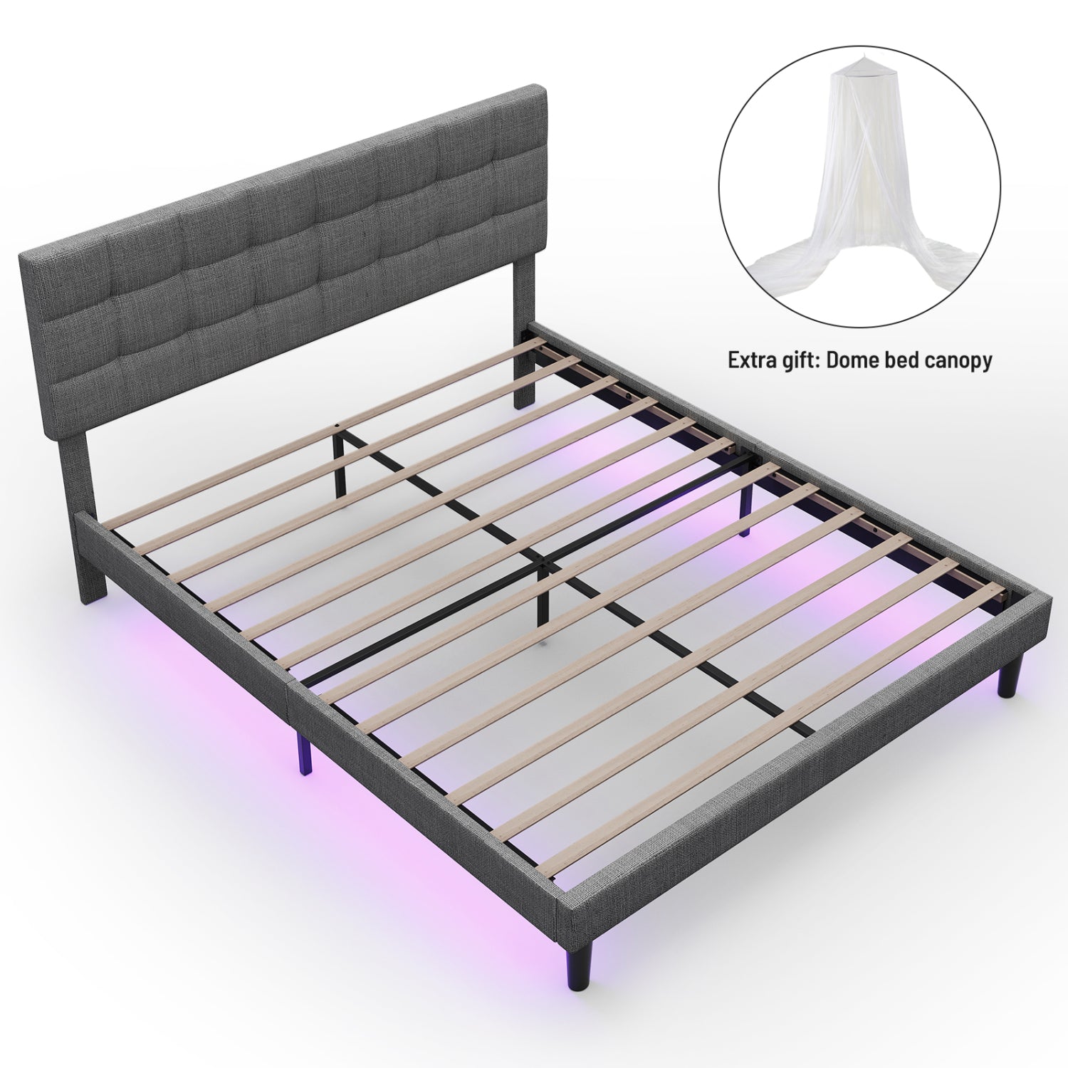 Shop Simplie Fun Queen Size Upholstered Platform Bed Linen Bed Frame