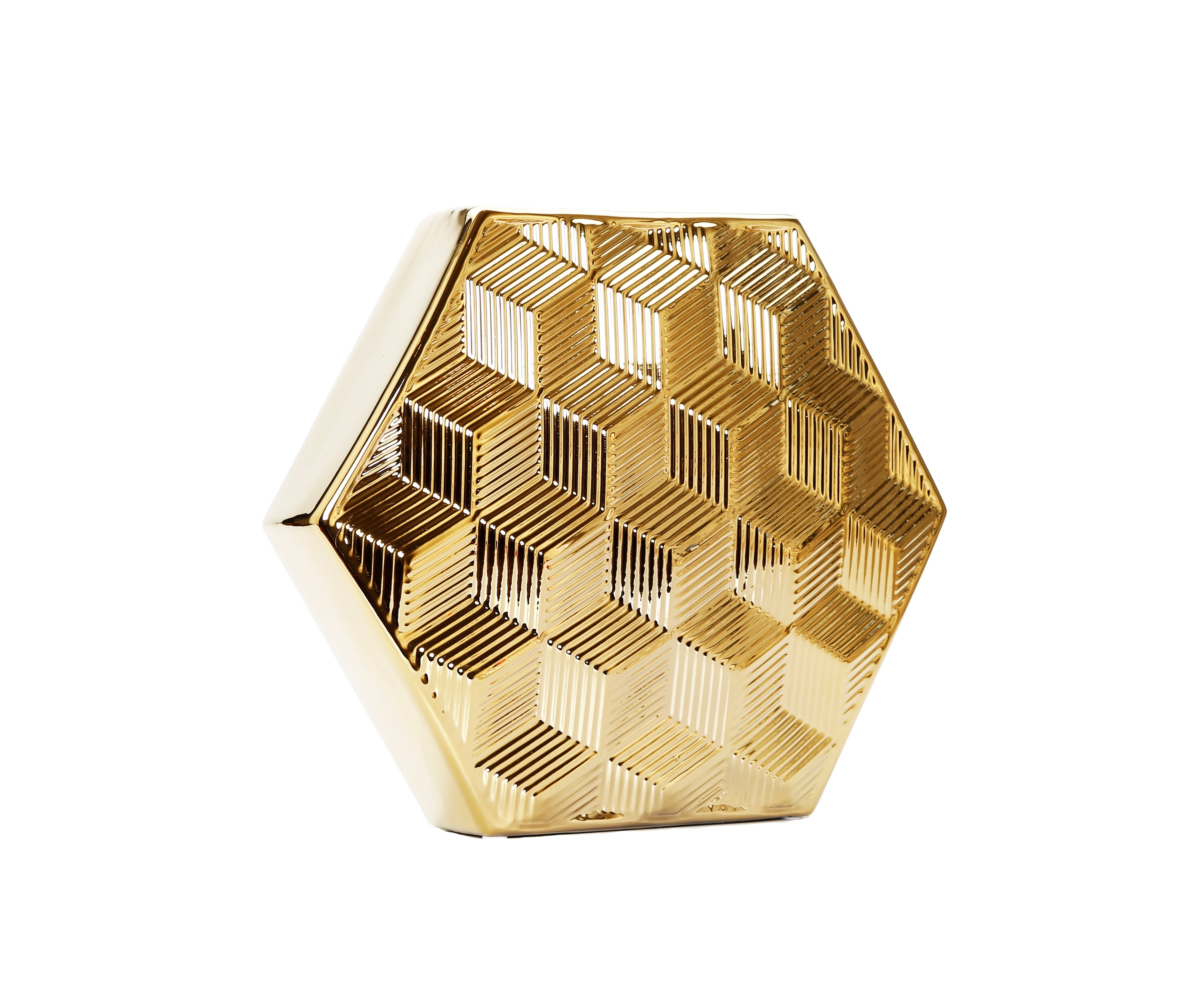 VIVIENCE Gold Hexagon Shaped Vase