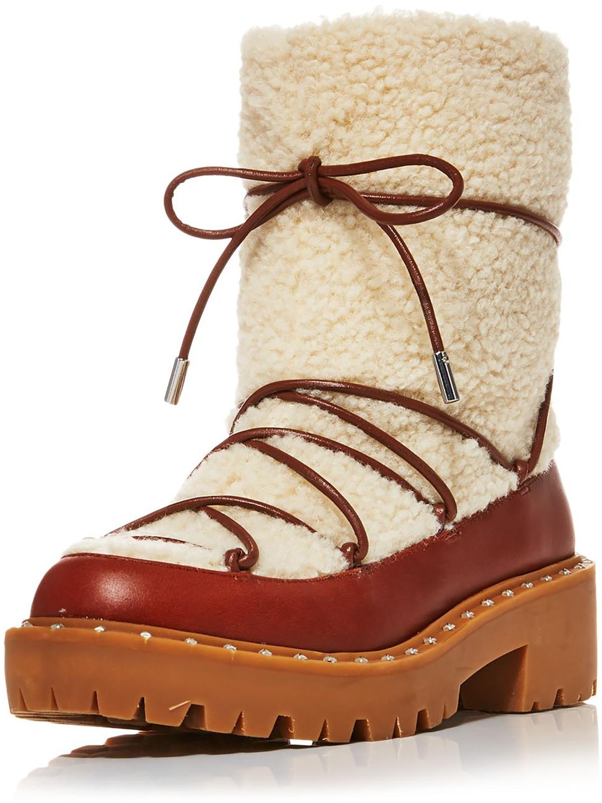 Shop Aqua Fuzz Womens Leather Lugged Sole Winter & Snow Boots In Brown