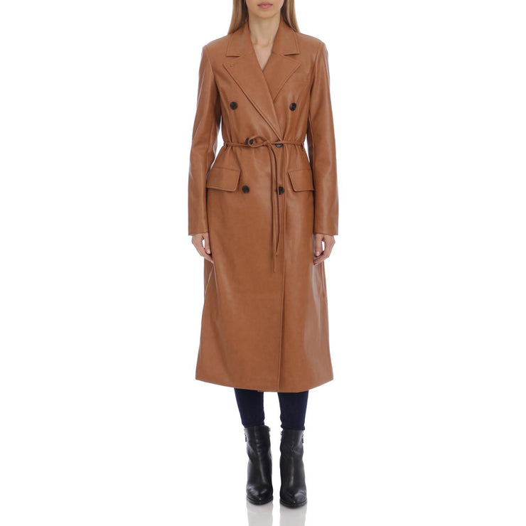 Womens Faux Leather Long Trench Coat