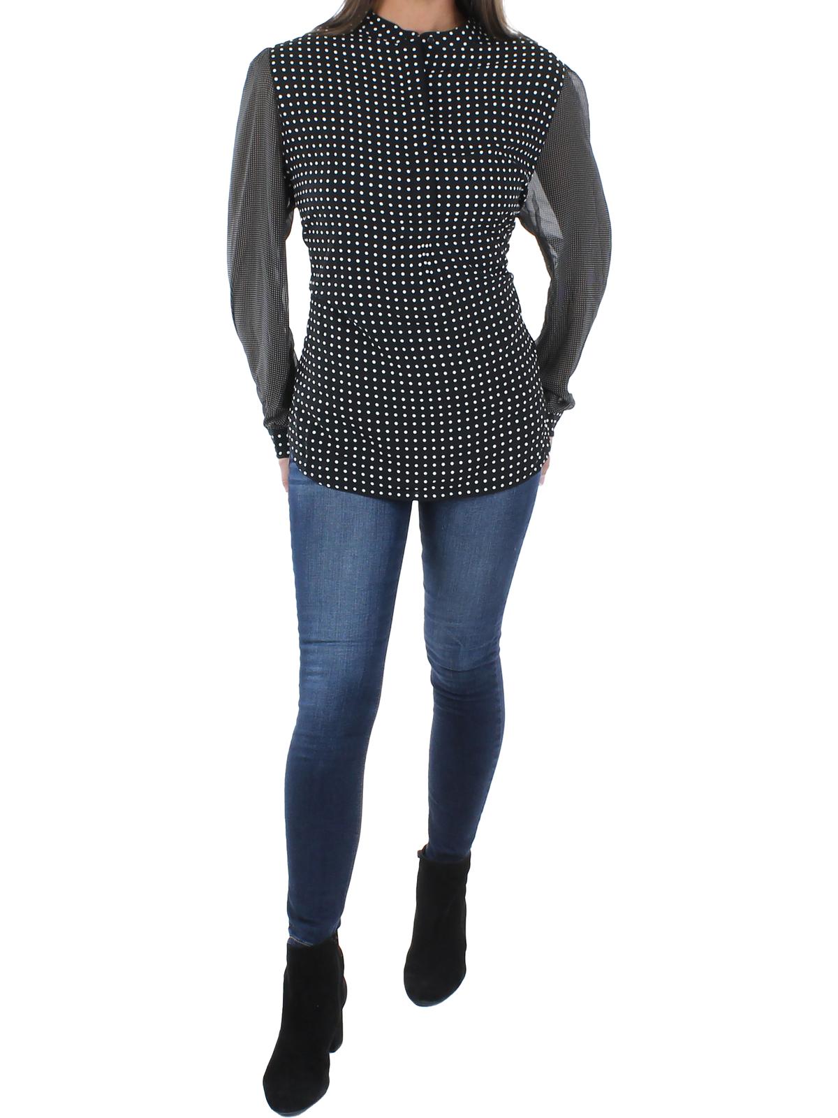 ANNE KLEIN Womens Polka Dot Long Sleeves Blouse