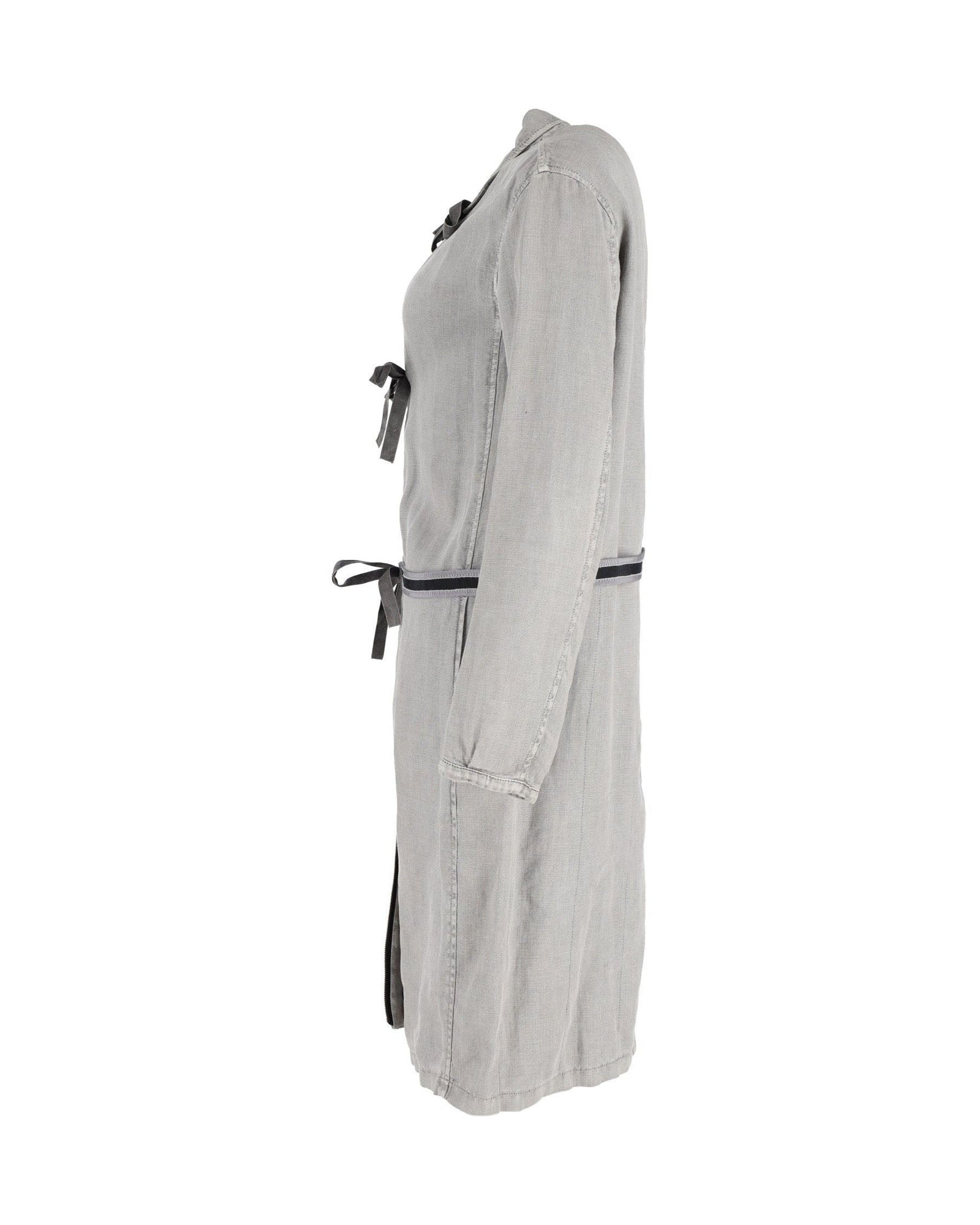Shop Prada Tie-fastening Coat In Gray Linen In Grey