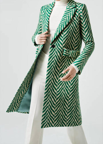 Smythe bow coat in jade chevron