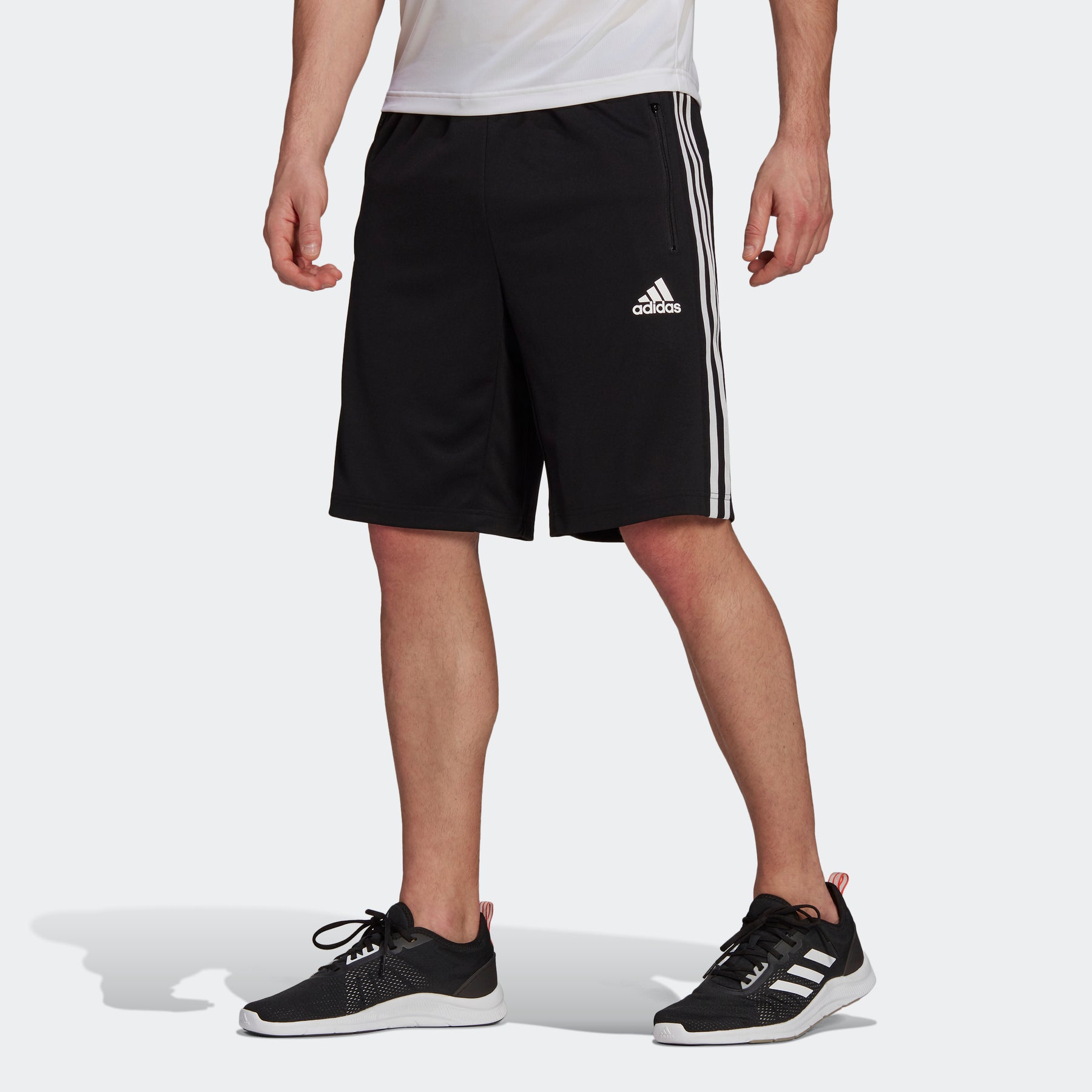 Men’s adidas Designed 2 Move 3-Stripes Shorts in Black/White  $13.51