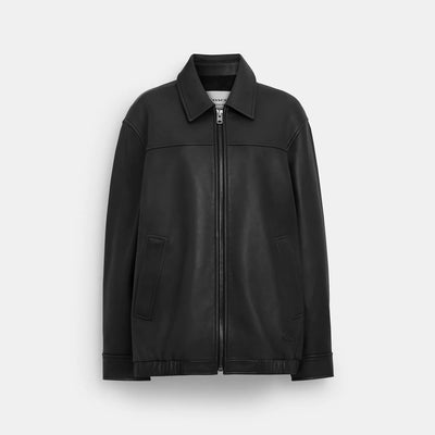 코치 COACH Outlet oversized leather jacket,black
