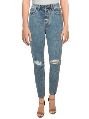 We Wore What danielle womens distressed high rise straight leg jeans