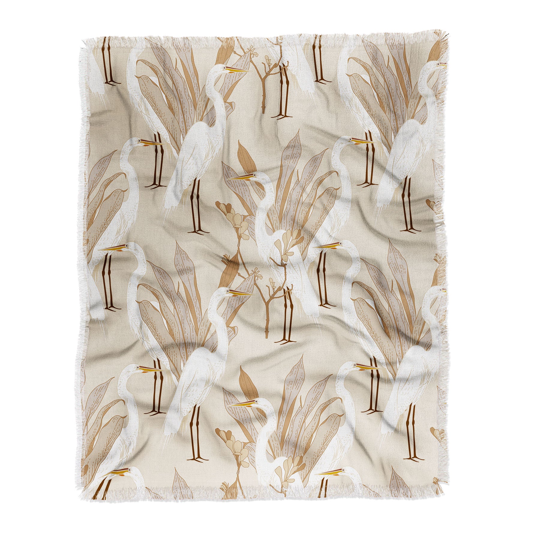 Deny Designs Iveta Abolina White Cranes Linen Throw Blanket In Neutral