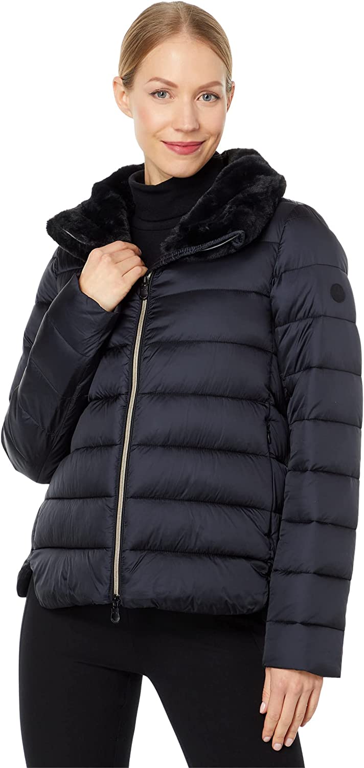 Shop Save The Duck Mei - Short Basic With Faux Fur Black Coat