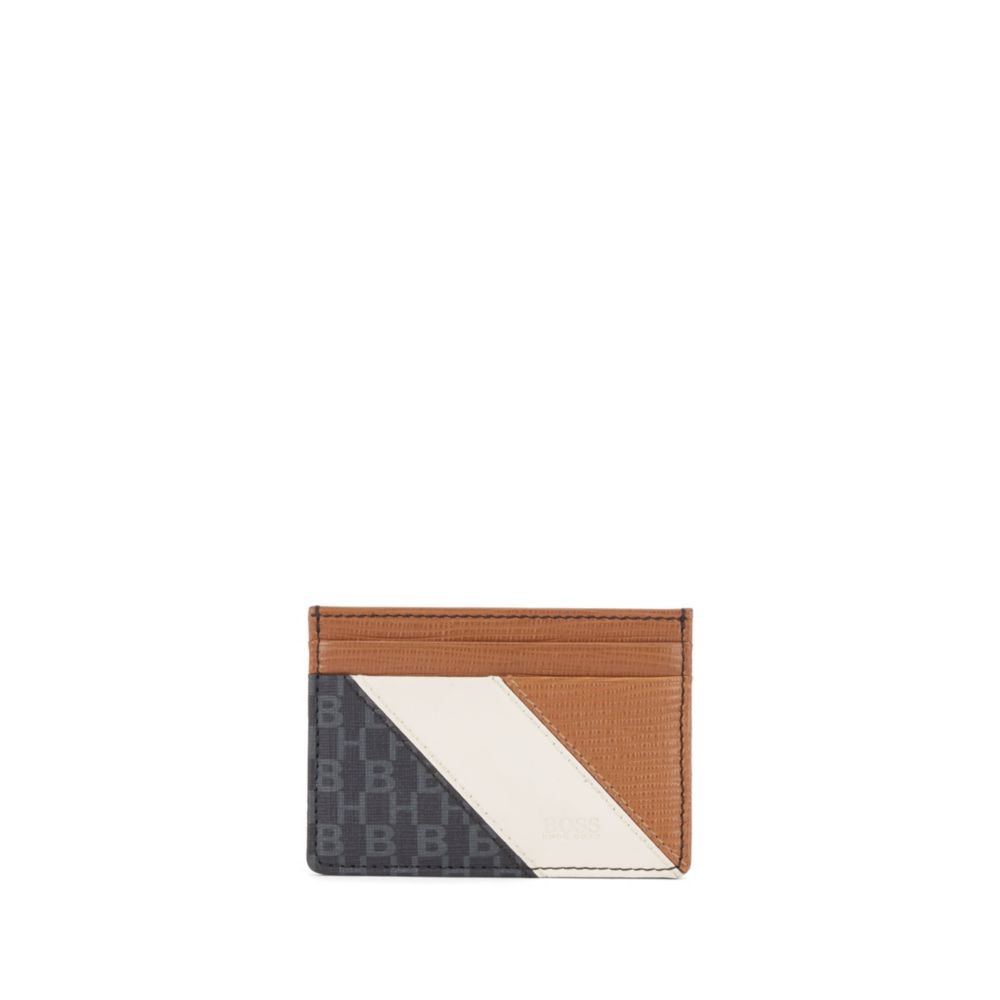BOSS - Card holder in monogram-printed and embossed Italian leather
