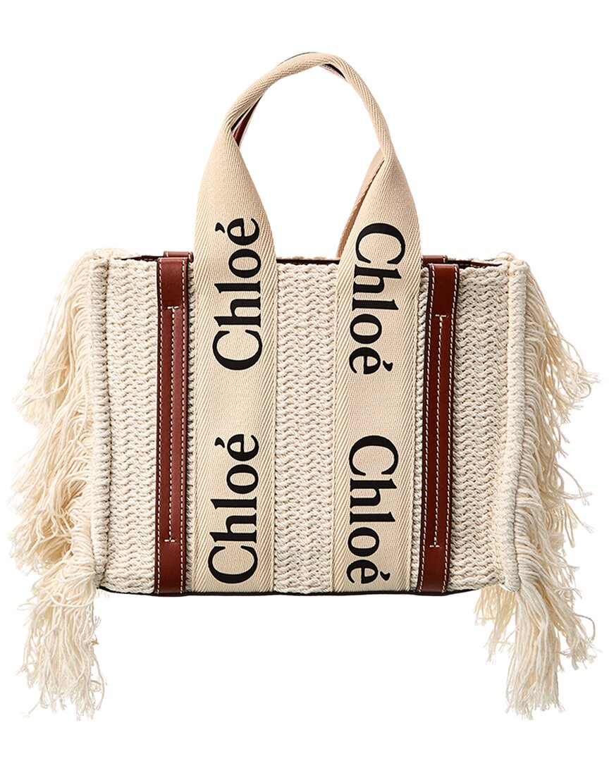 image of Chloé Woody Small Leather-Trim Tote (Authentic Pre-Owned)