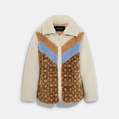 코치 COACH Outlet sherpa signature jacket,cream multi