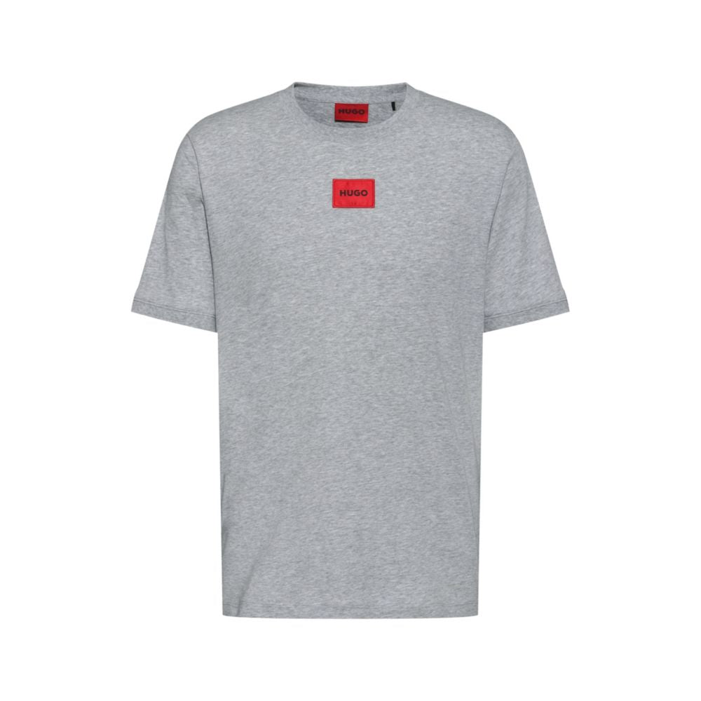 Hugo Regular-fit Cotton T-shirt With Red Logo Label In Dark Grey