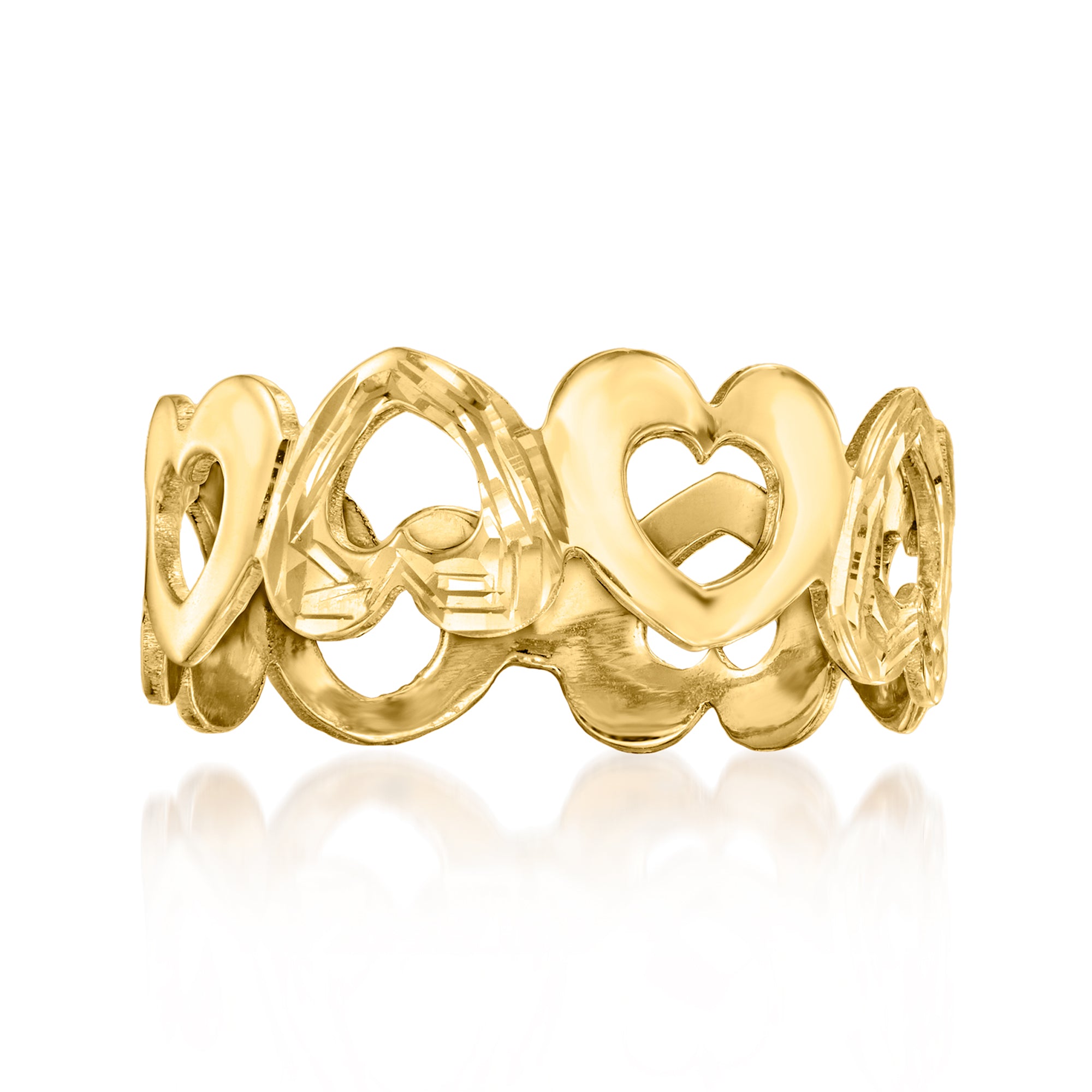 Shop Ross-simons Italian 18kt Yellow Gold Textured And Polished Open-space Heart Ring