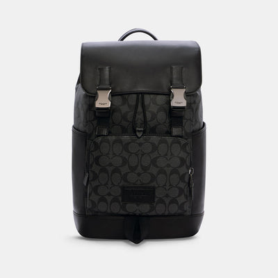 코치 COACH Outlet track backpack in signature canvas,gunmetal/charcoal/black