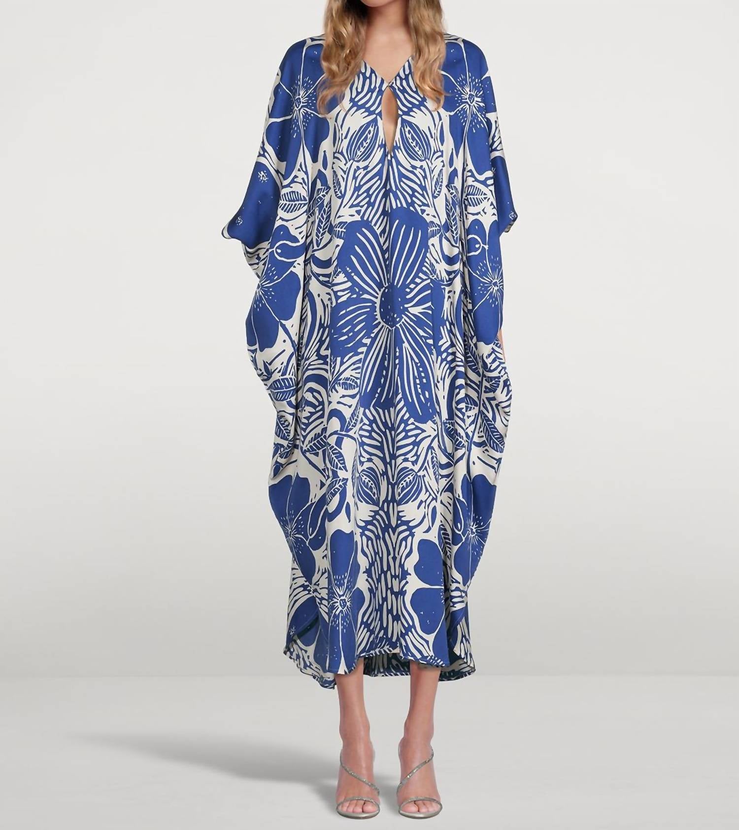 CAROLINA K Xime Kaftan In Etched Flower Blue