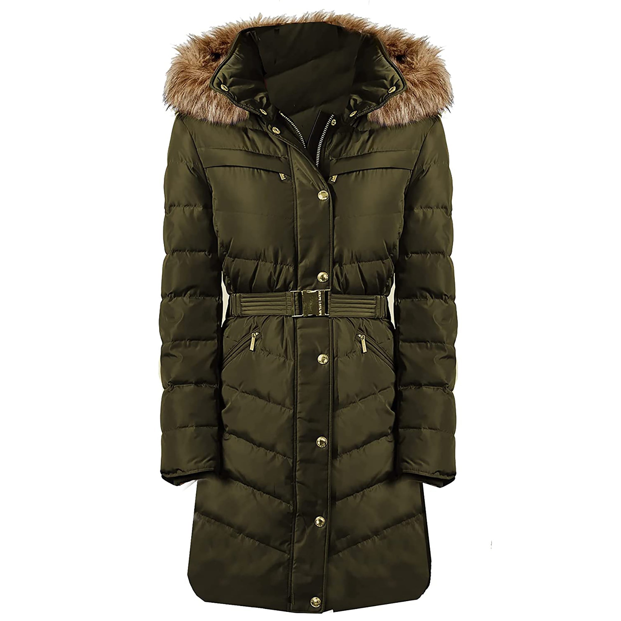 Shop Michael Michael Kors Michael Kors Women's Dark Moss Belted 3/4 Belted Puffer Coat In Green