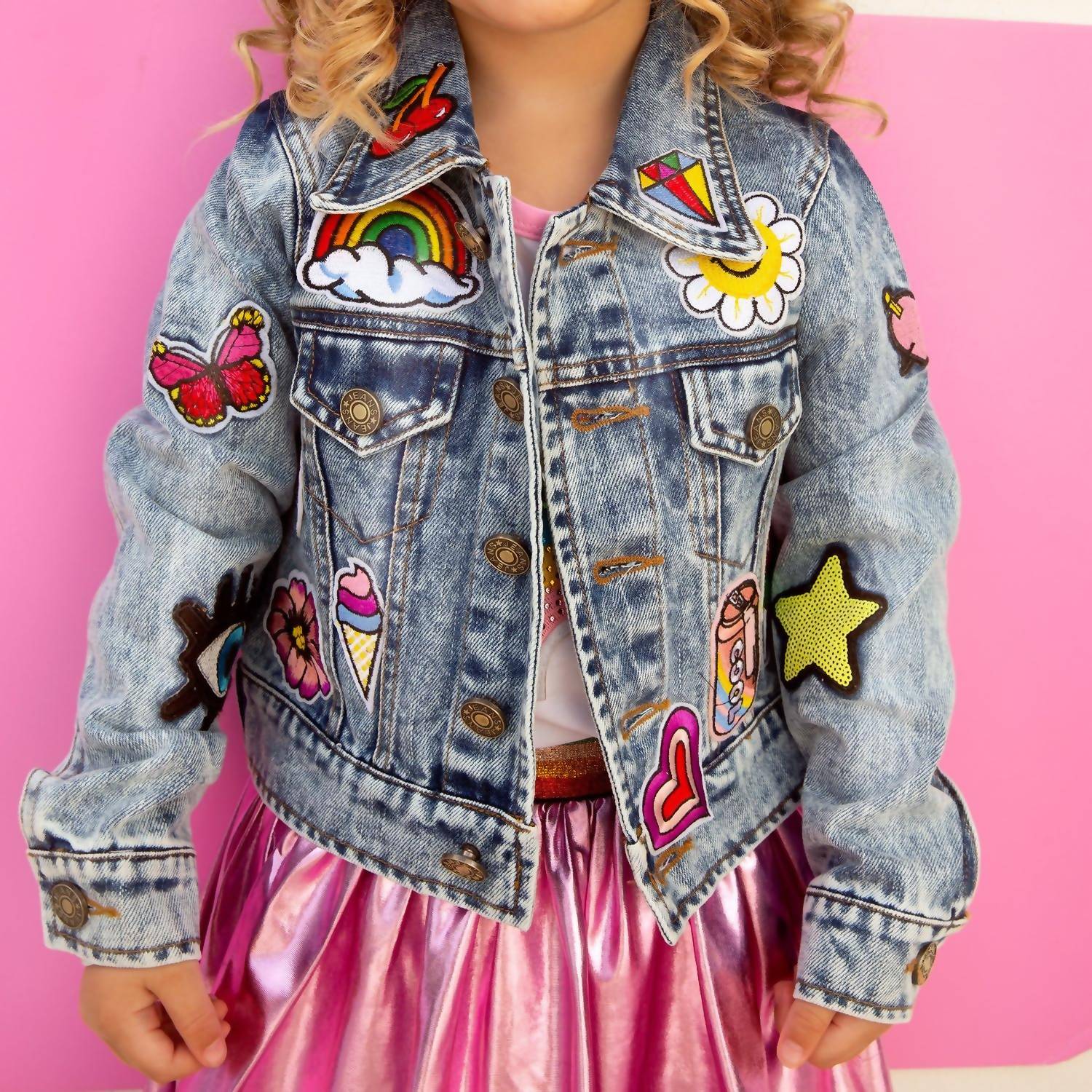 LOLA + THE BOYS All About The Patch Denim Jacket in Denim