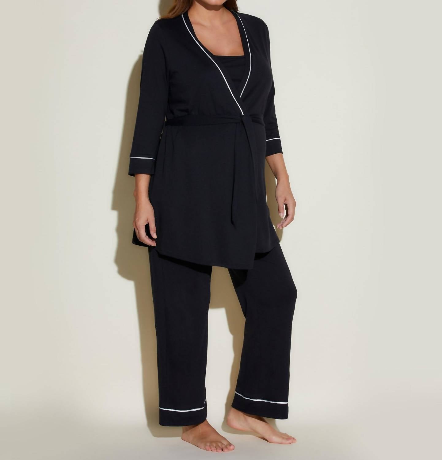 COSABELLA Bella Nursing 3 Piece Pajama Set With Robe in Black