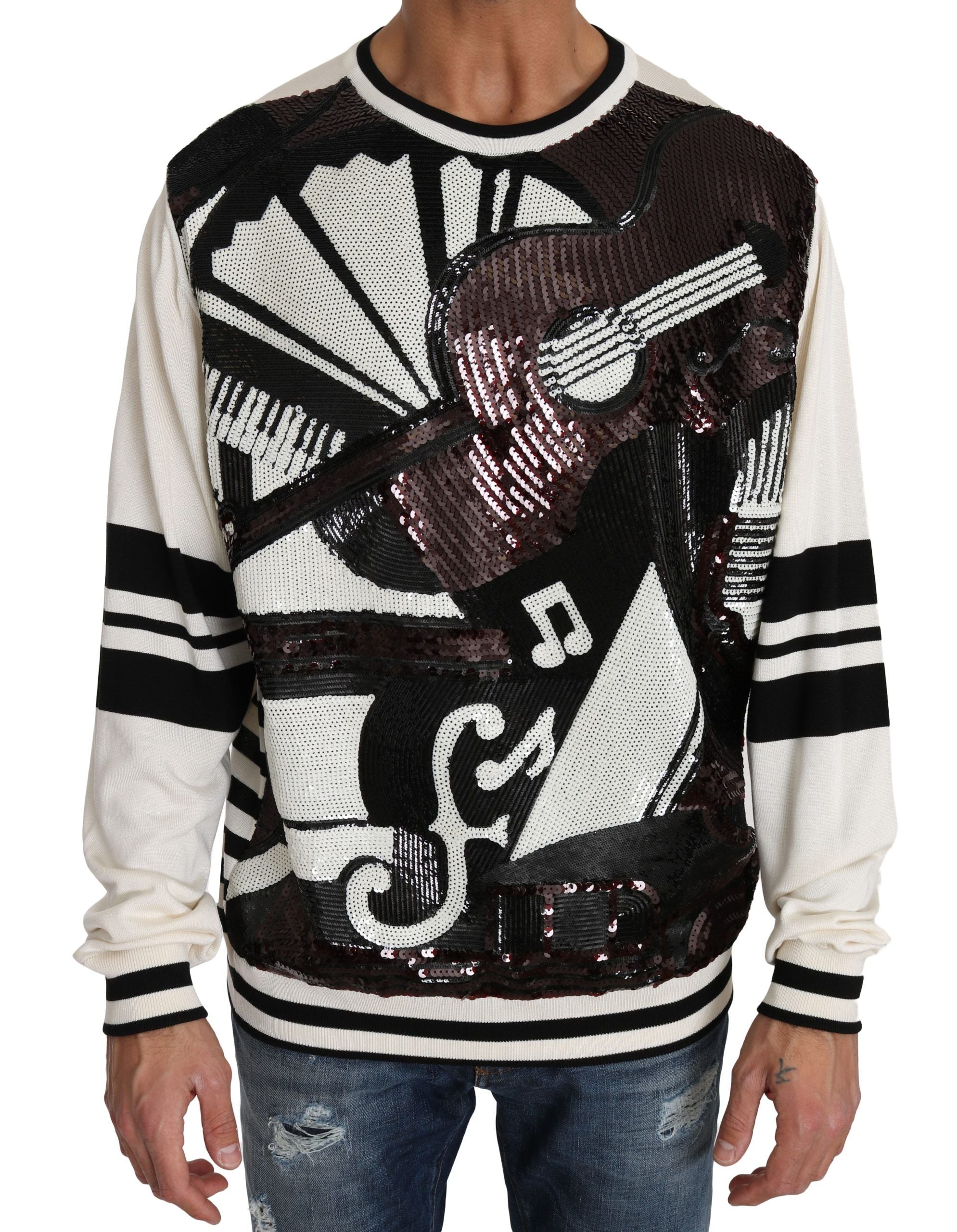 DOLCE & GABBANA Dolce & Gabbana  Jazz Sequined Guitar Pullover Top Men's Sweater