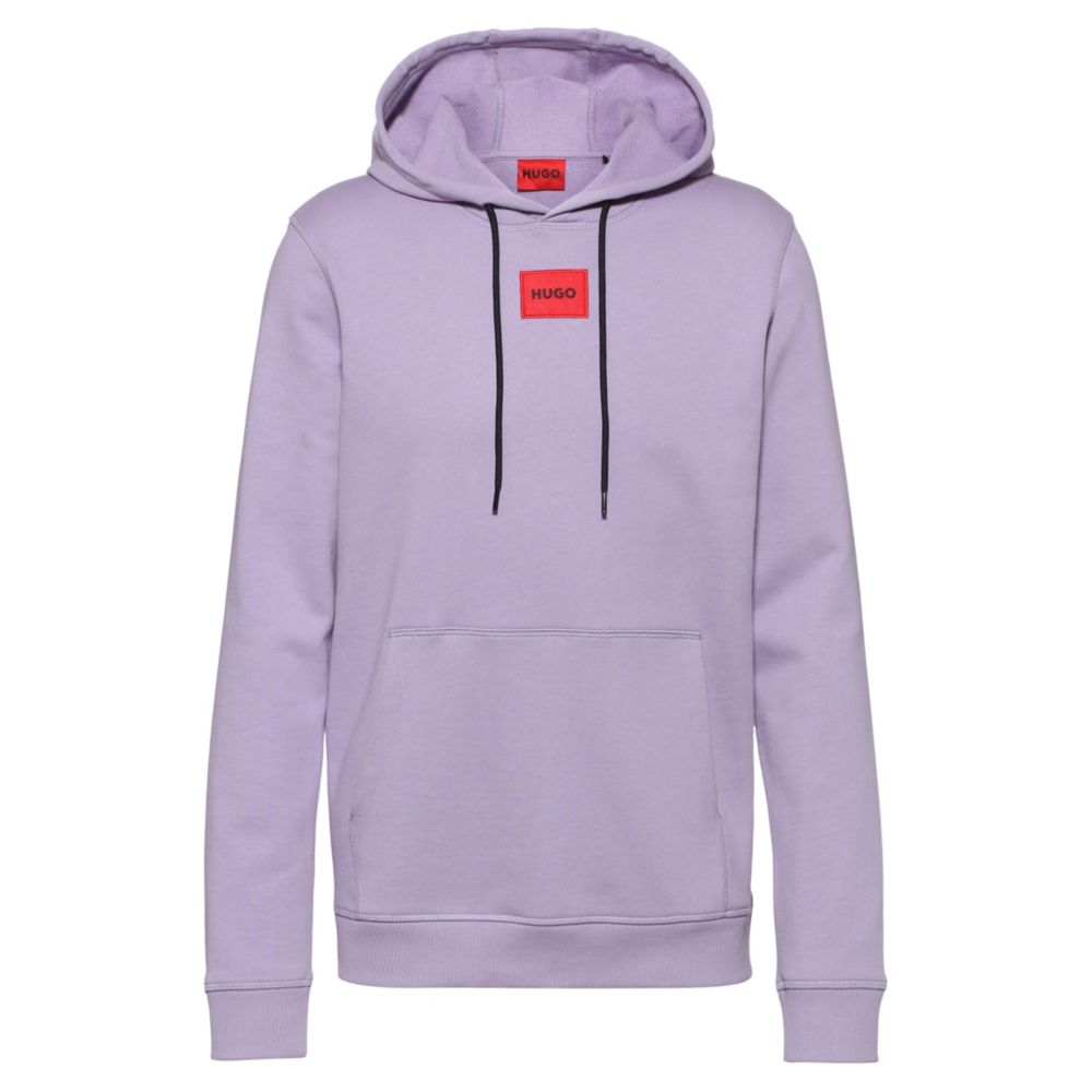 Hugo Hooded Sweatshirt In Terry Cotton With Red Logo Label In Light Purple