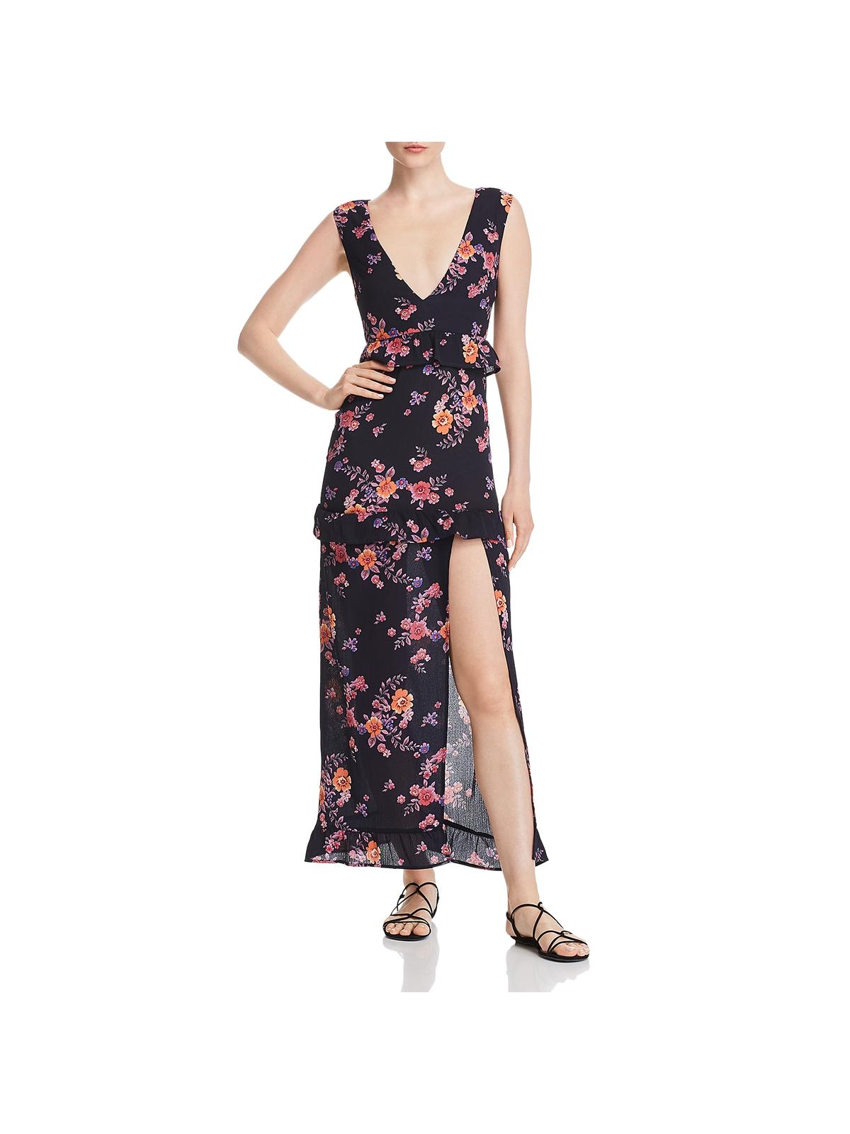 Nightwalker Womens Floral V-neck Maxi Dress In Multi