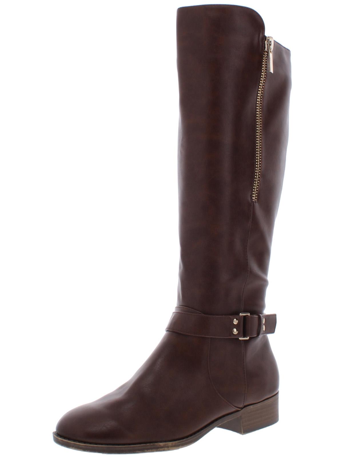 Material Girl Winnnie Womens Faux Leather Tall Riding Boots In Brown