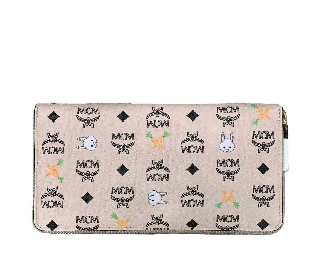 Mcm Zip Around Wallet In Rabbit Carrot Visetos In Pink