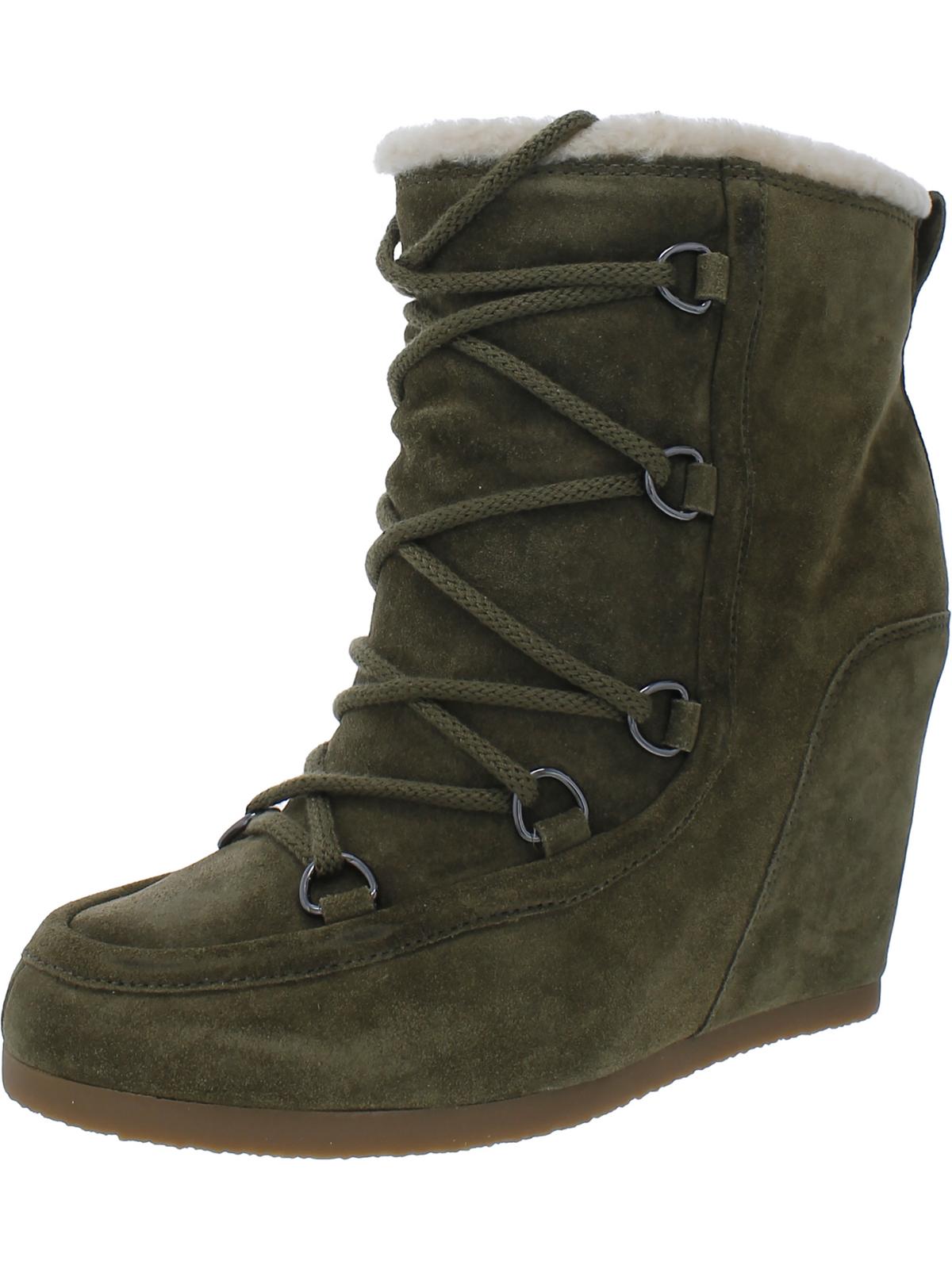 Shop Veronica Beard Elfred Womens Faux Suede Round Toe Wedge Boots In Green