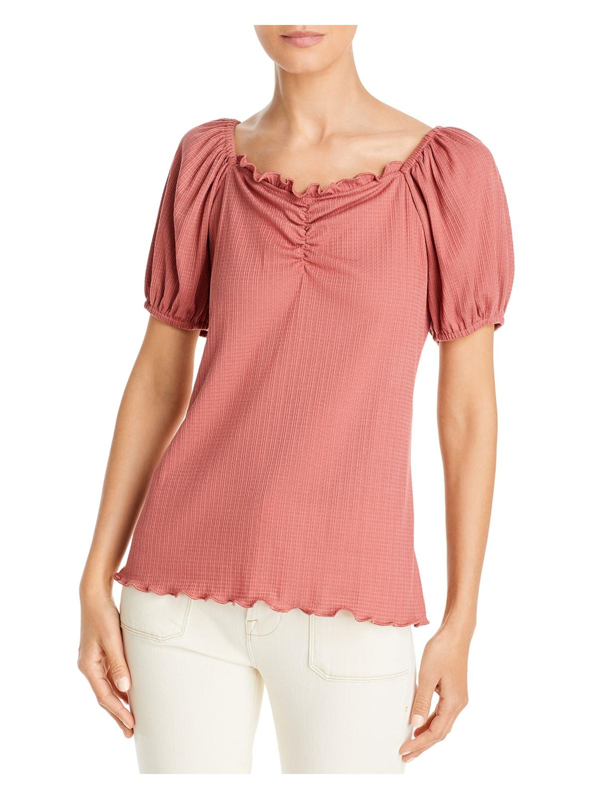 Status By Chenault Womens Knit Ruffled Top In Pink