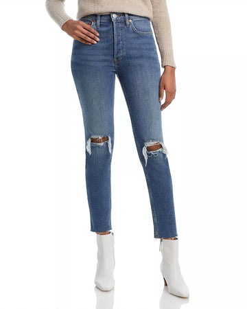 Re/Done 90s high rise ankle crop jean in dusk destroy