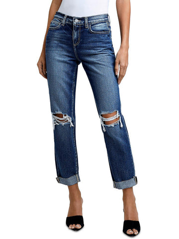 olga womens cuffed distressed cigarette jeans