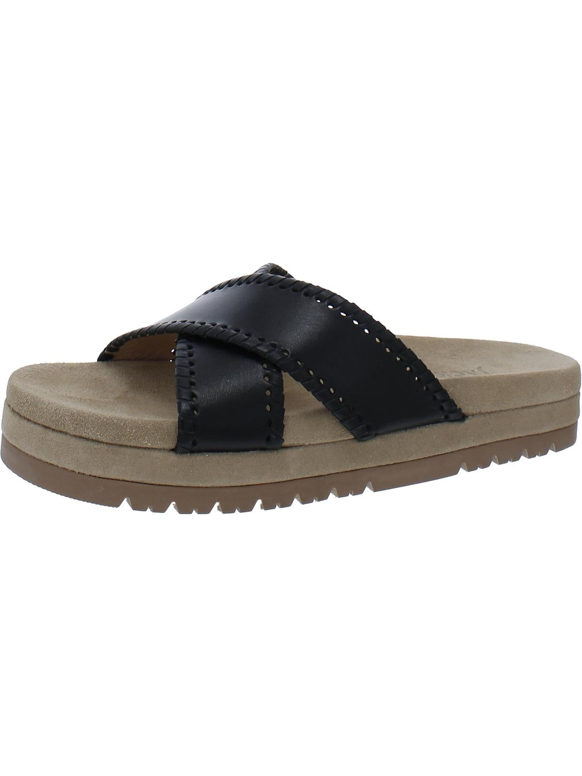 Shop Jack Rogers Lexi Womens Leather Slip On Platform Sandals In Black