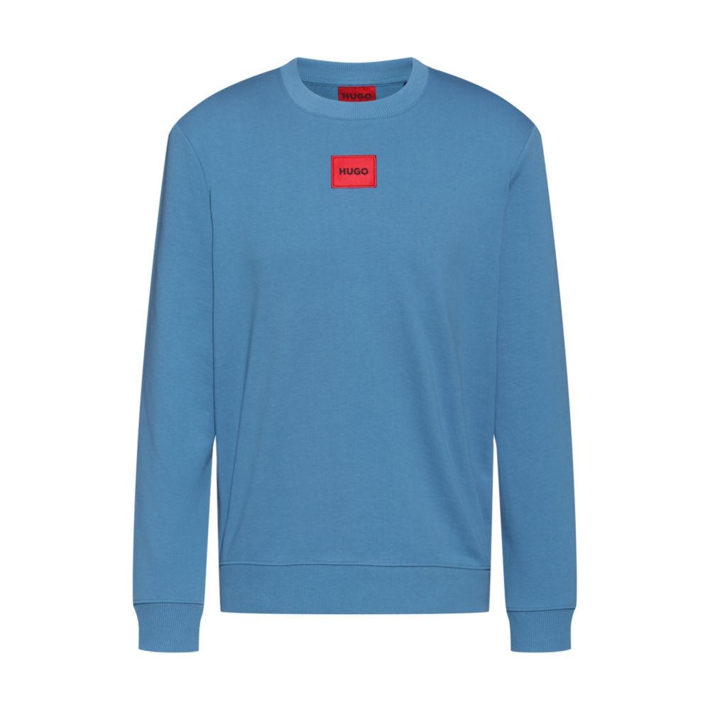 Hugo Cotton-terry Sweatshirt With Red Logo Label In Blue