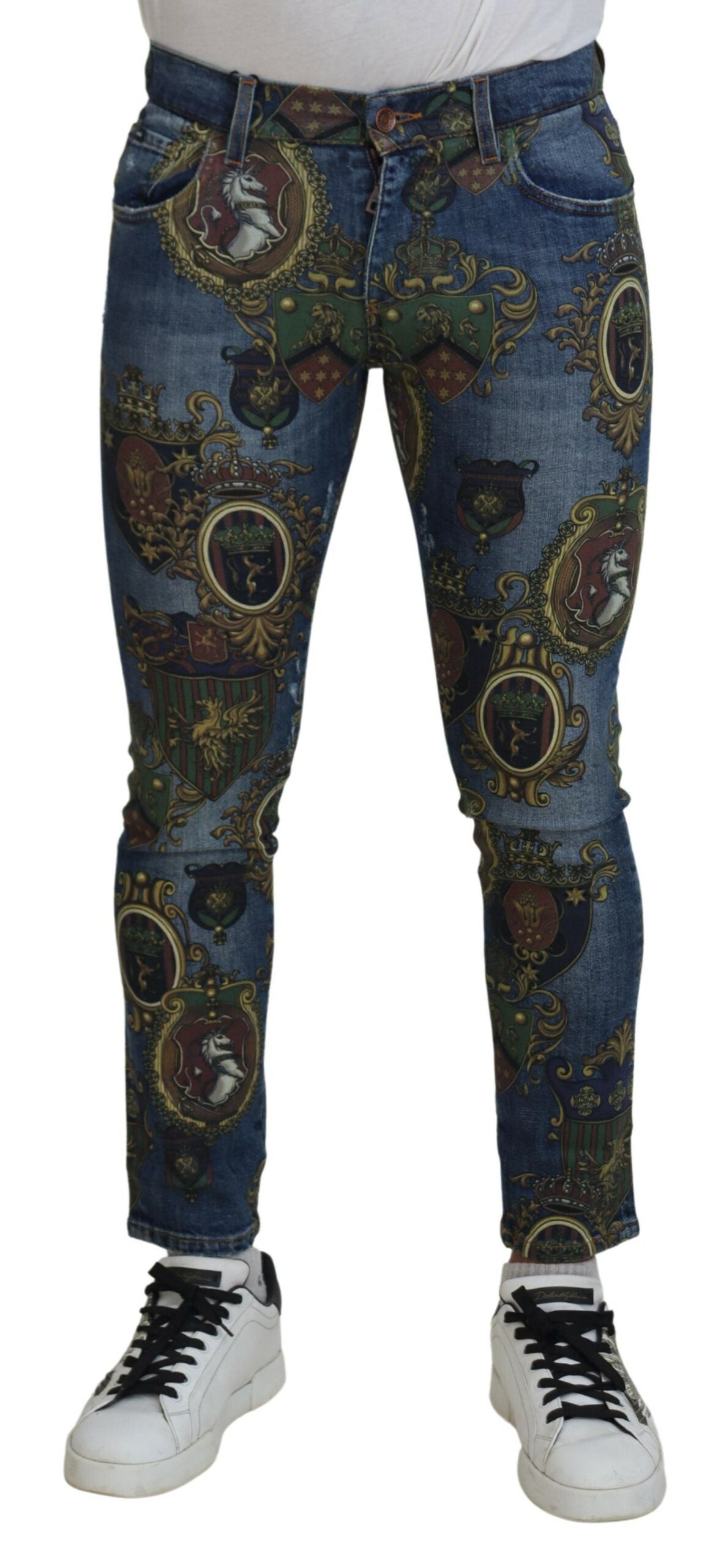 DOLCE & GABBANA Dolce & Gabbana  Medal Print Slim Fit Cotton Men's Jeans