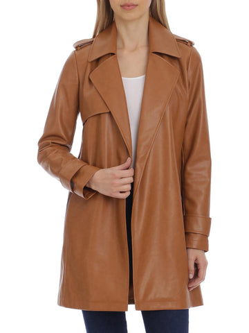 Avec Les Filles womens faux leather topper trench coat