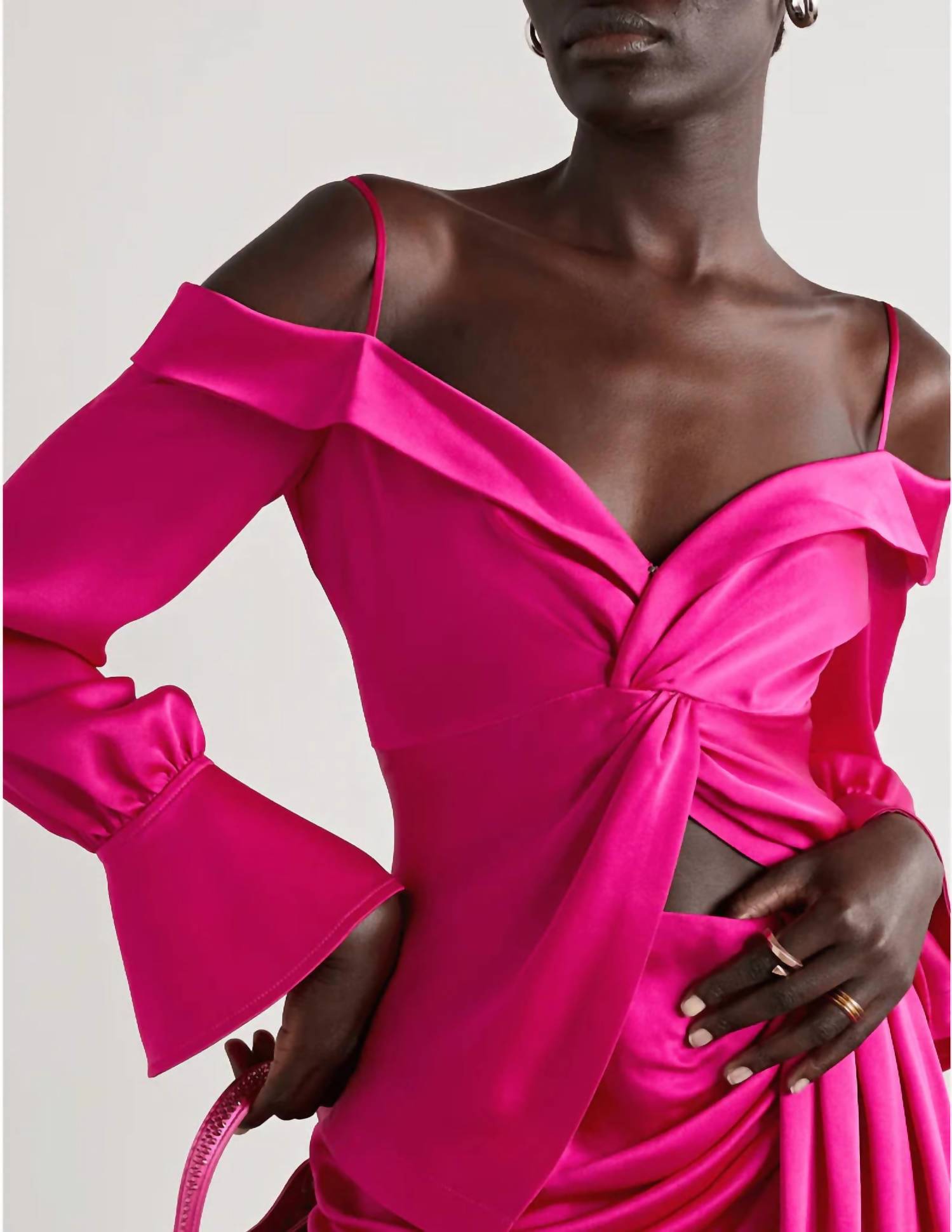 JONATHAN SIMKHAI Viktoria Off Shoulder Twist Top in Bougainvillea