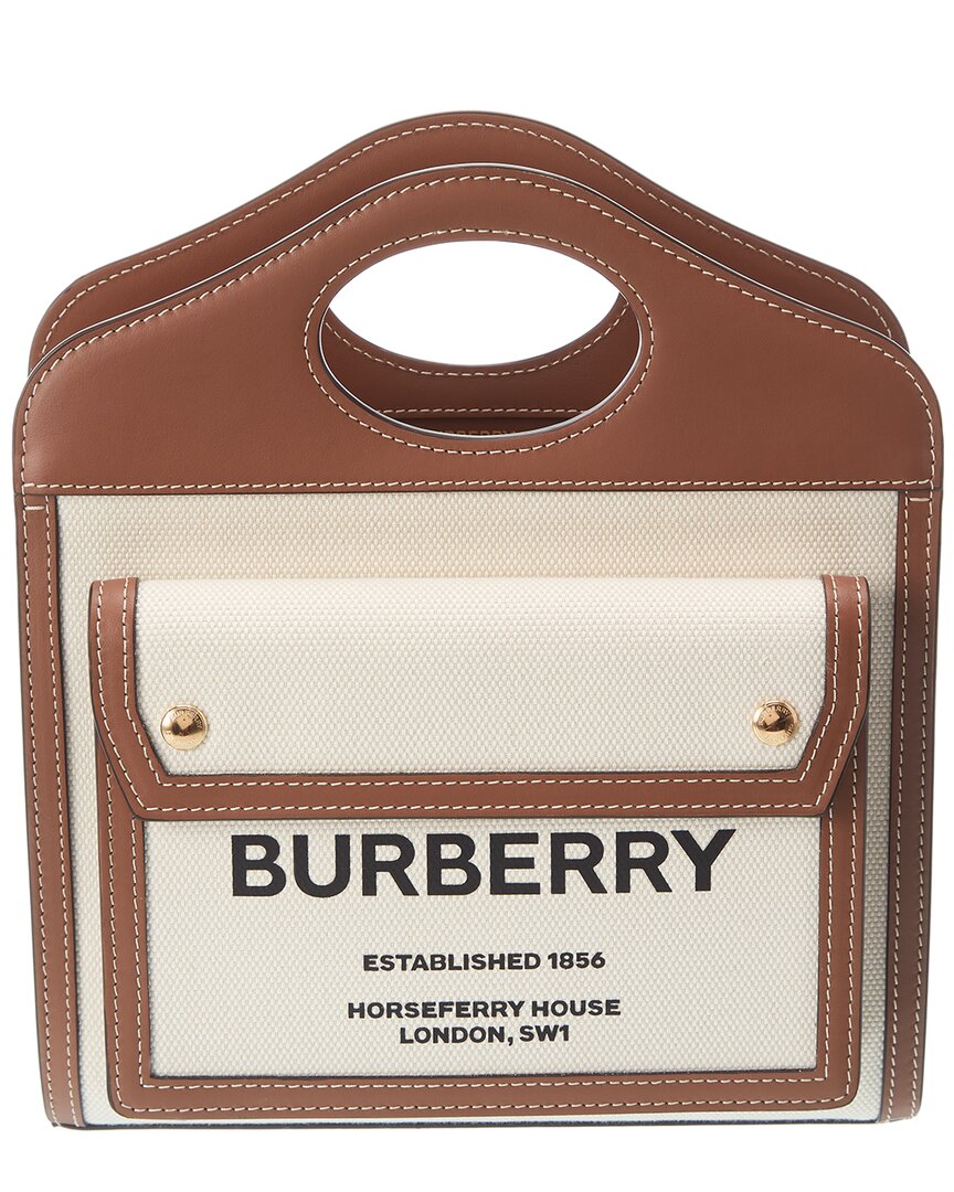 Burberry Monogram Map Pocket Micro Tote Bag in White