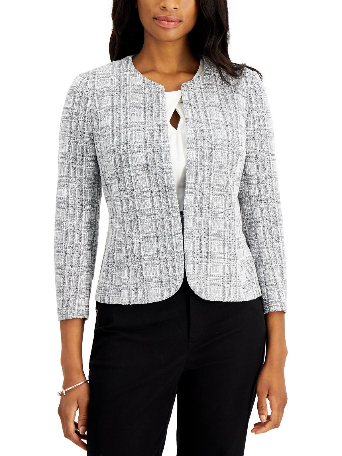 Kasper Womens Tweed Plaid Open-front Blazer In Multi