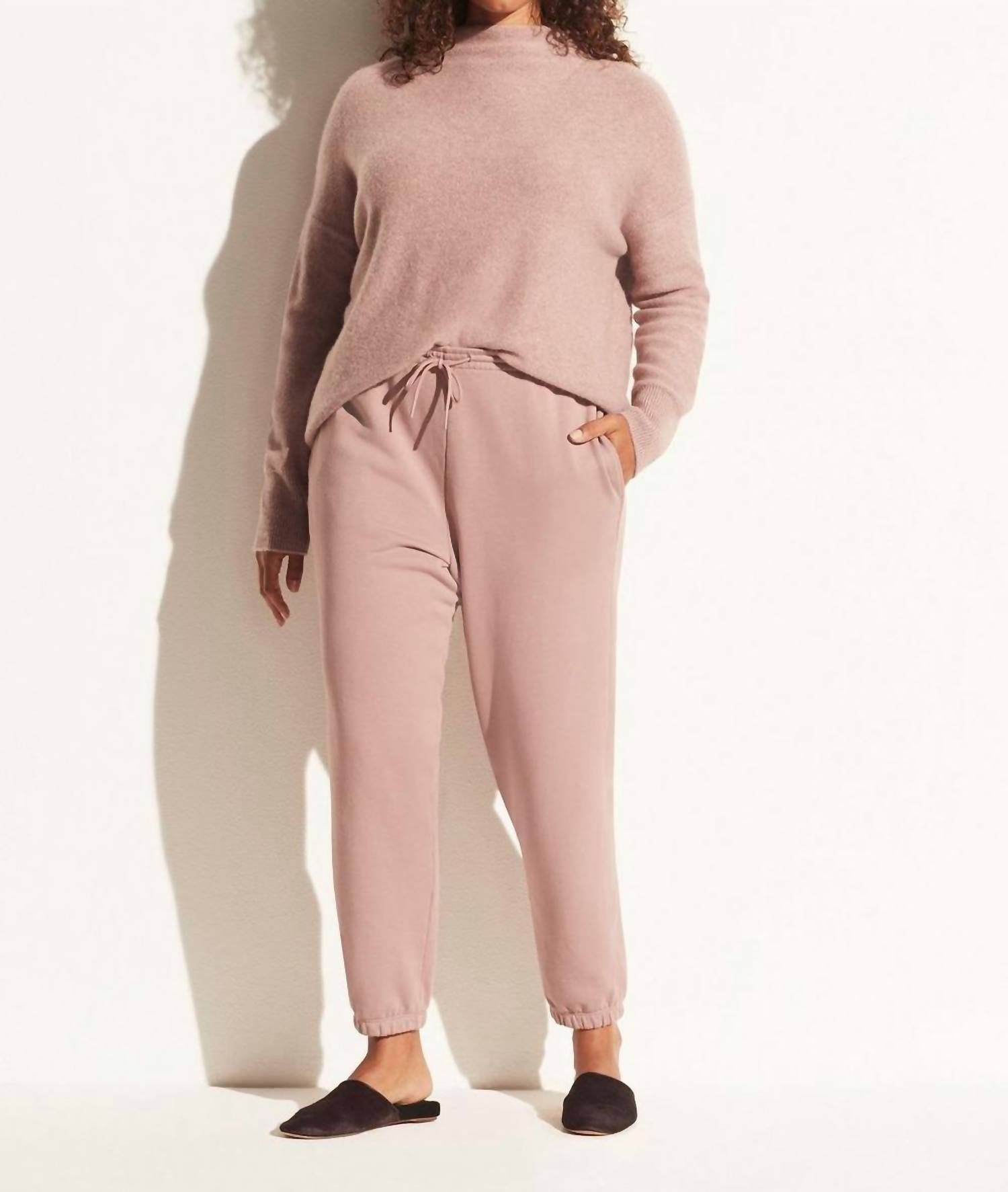 VINCE Boiled Funnel Neck Pullover in Pink Shell