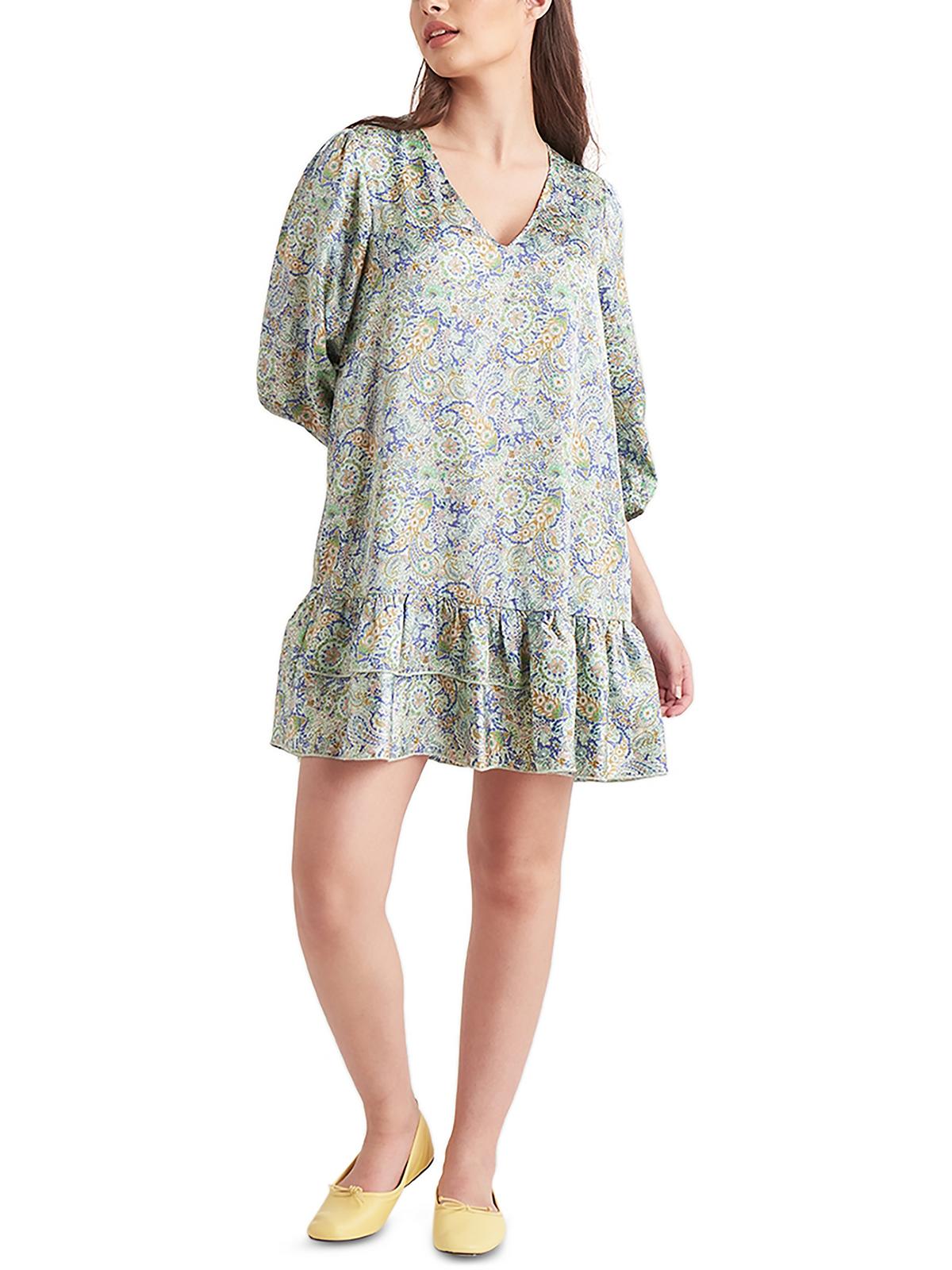 Shop Black Tape Womens Paisley V Neck Mini Dress In Blue