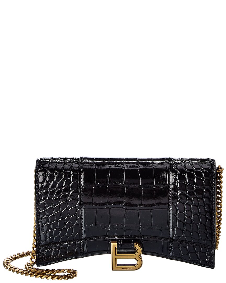 BALENCIAGA Balenciaga Hourglass Croc-Embossed Leather Wallet On Chain