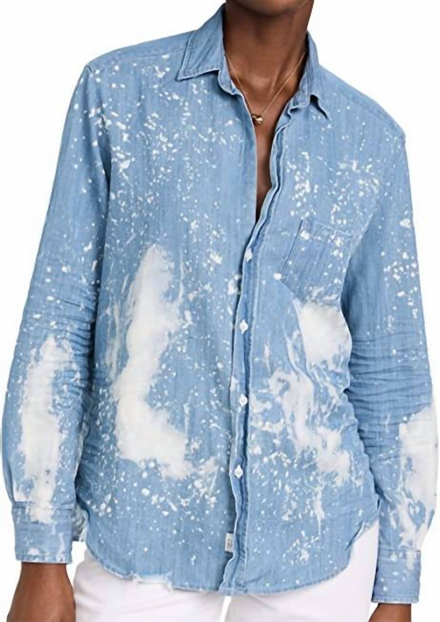 FRANK & EILEEN "Barry" Woven Button Up in Splatter Paint Denim