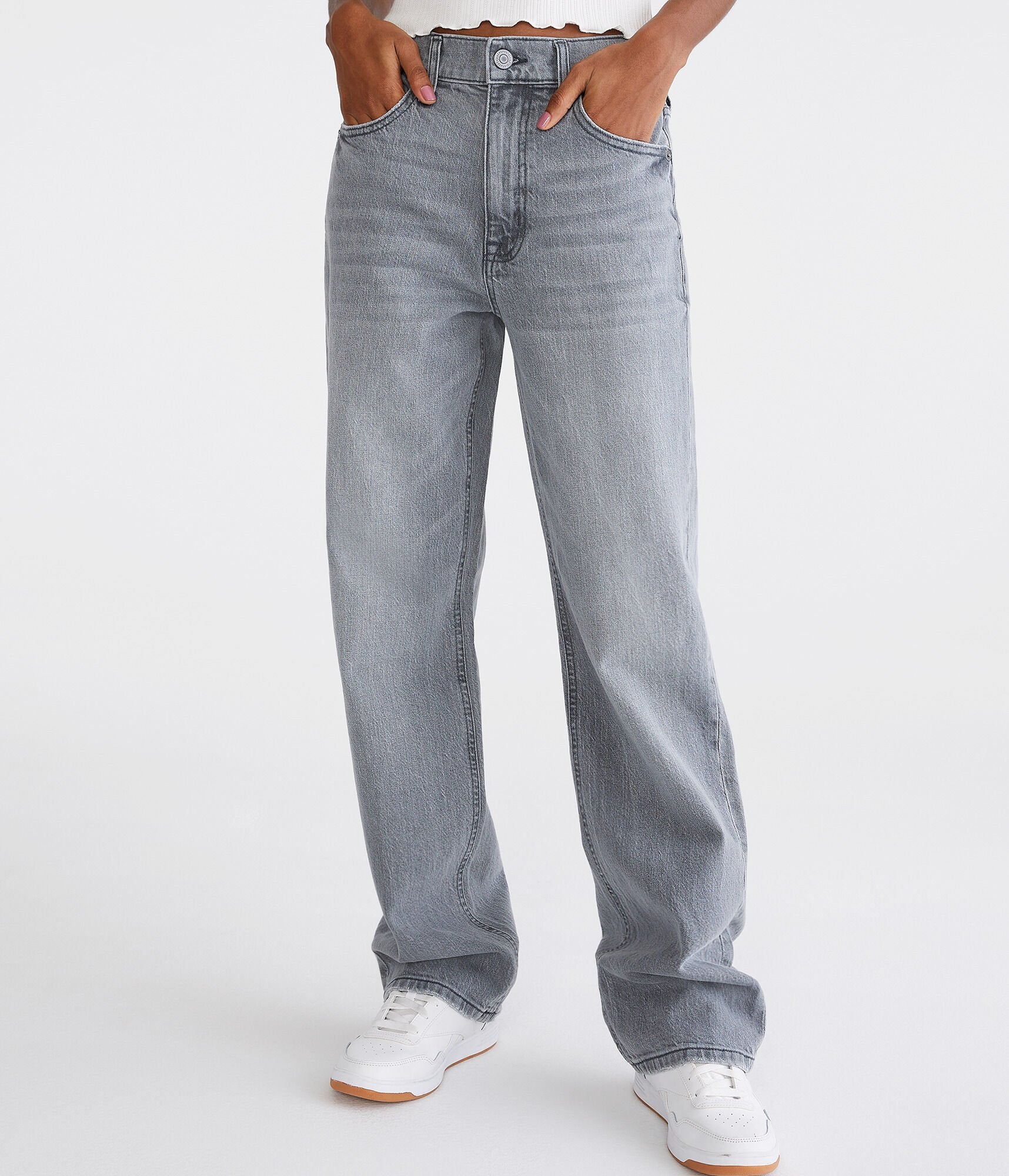 Shop Aéropostale High-rise Baggy Jean In Grey