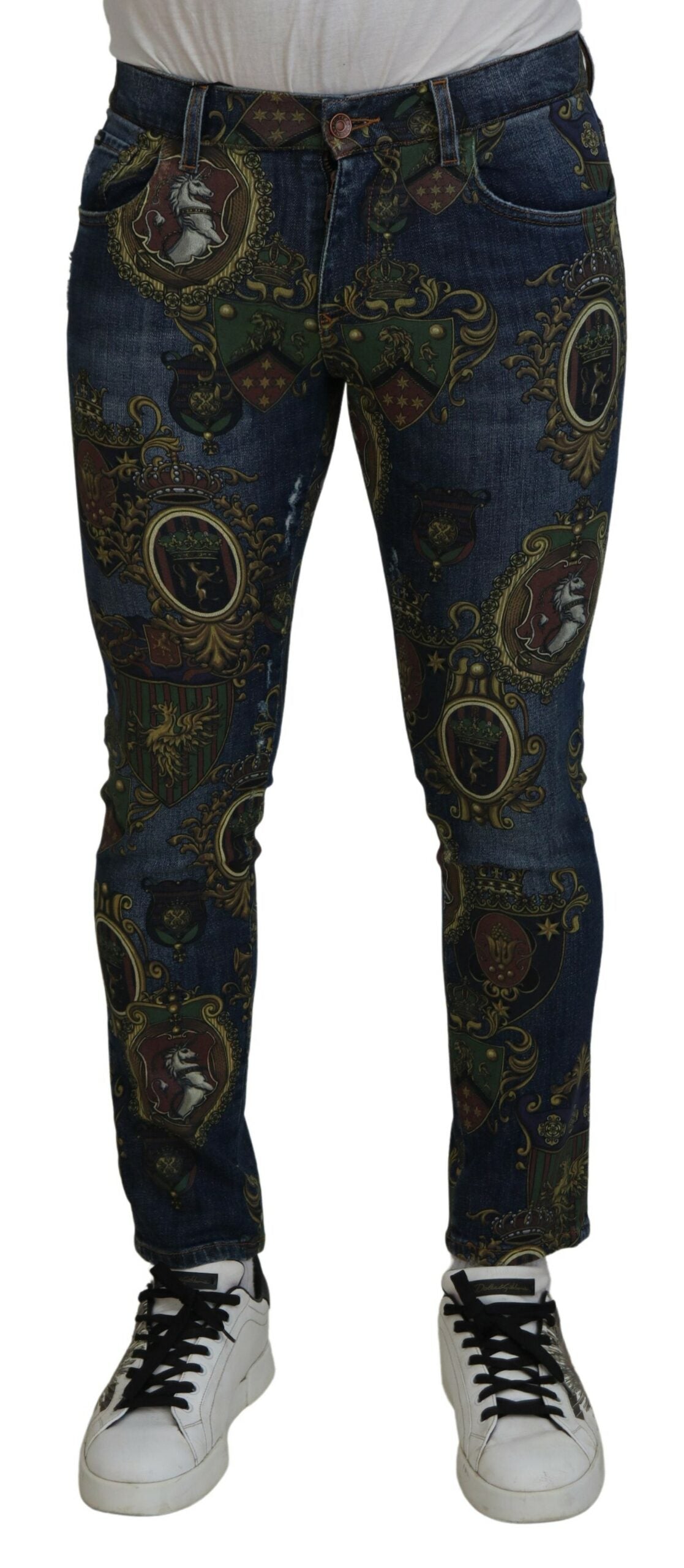 DOLCE & GABBANA Dolce & Gabbana  Heraldic Print Cotton Skinny  Men's Jeans