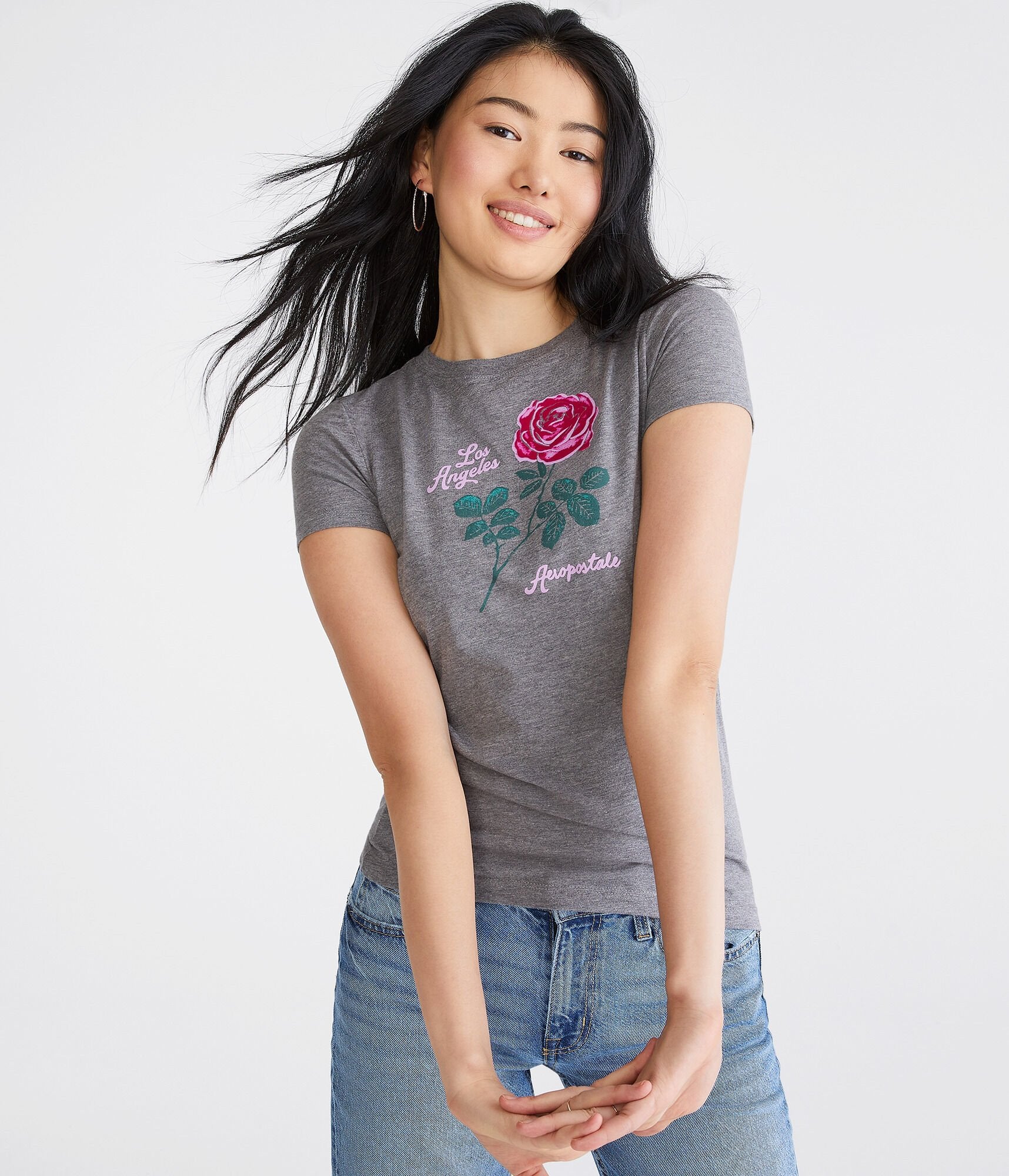 Shop Aéropostale Flocked Rose Graphic Tee In Multi